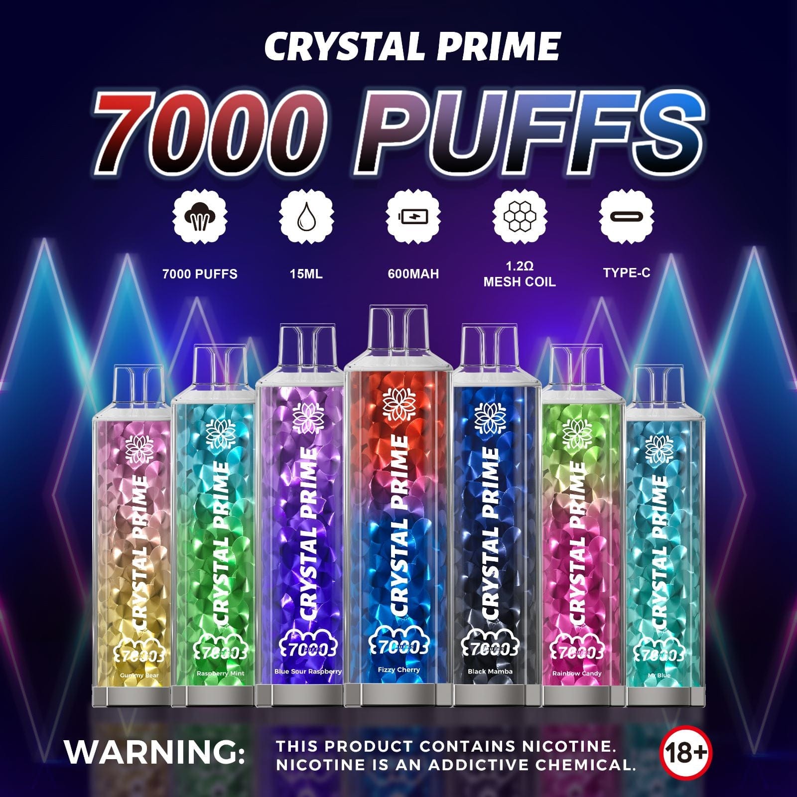 3d Crystal Prime 7000 0 nicotine Puffs Disposable Vape